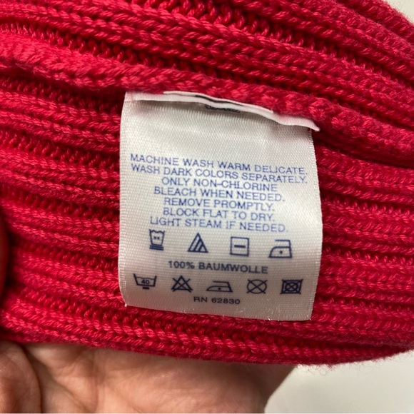 Vintage Lands End Red Full Zip Large Cardigan Y2K Cable Knit 100% Baumwolle - Picture 6 of 12